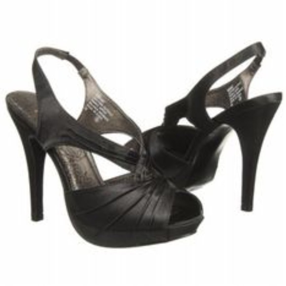 Jellypop Shoes - Leather soled , Black silk slingback hidden platform stiletto